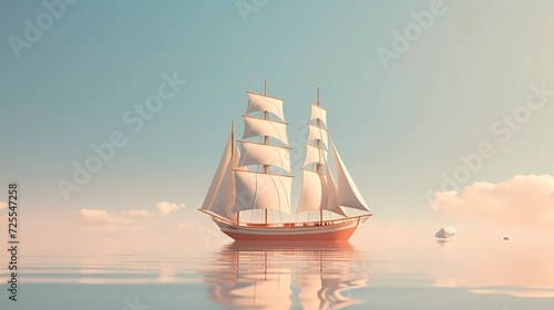 3D illustration of a sailing ship with a minimalist background. generative ai