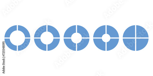 Set of four parts of circle. Pie chart with four same size sectors. Vector illustration isolated on white background.