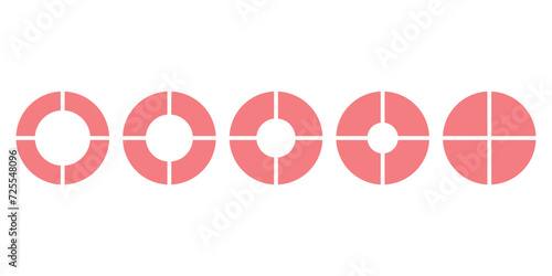 Set of four parts of circle. Pie chart with four same size sectors. Vector illustration isolated on white background.