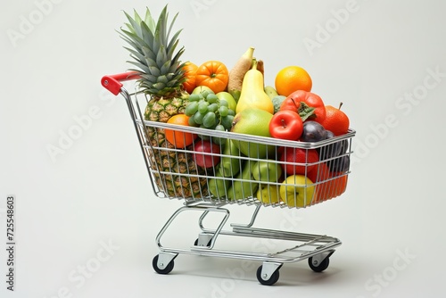 shopping cart with fresh fruit with a White Background 