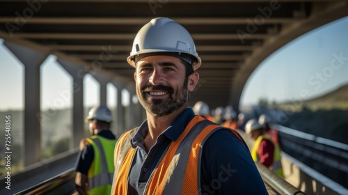 Content structural engineer smiling over completed bridge project