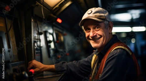 Subway conductor with a reassuring smile for urban efficiency