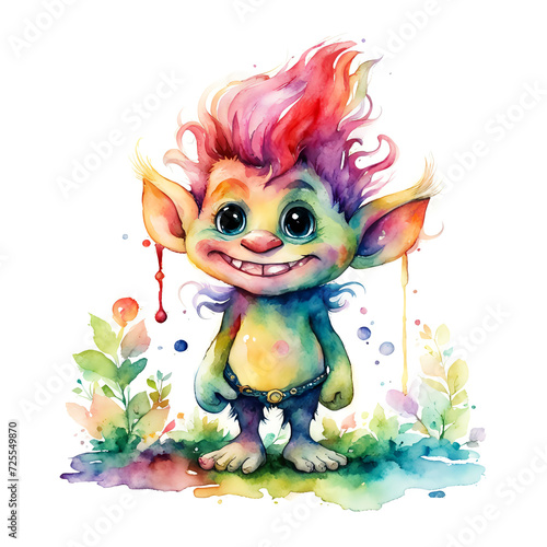 A troll  a fairy-tale character. watercolor illustration. artificial intelligence generator  AI  neural network image. background for the design.