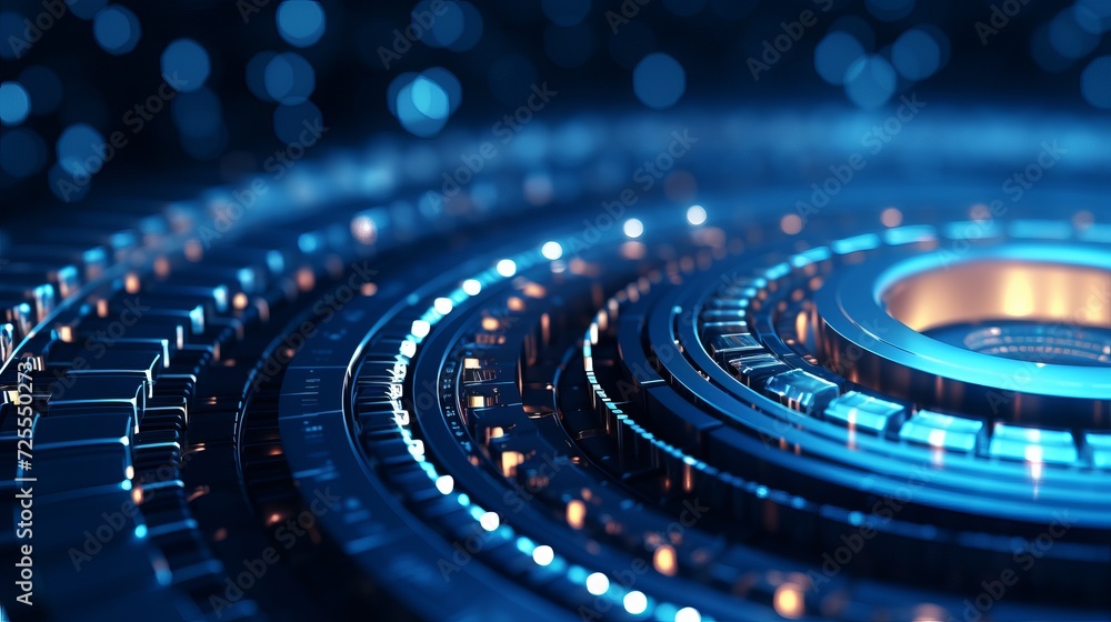 Vibrant abstract technology background with gear wheel: big data concept - 3d render