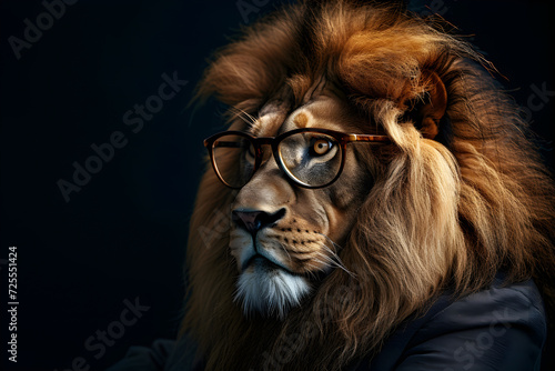 Lion animal in a business suits at the studio on isolated background  Generative Ai