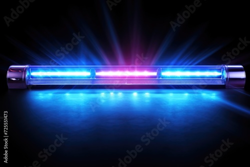 Light Bar on Police Car. Crime, Law, and Security with Blinking Blue and Red Lights