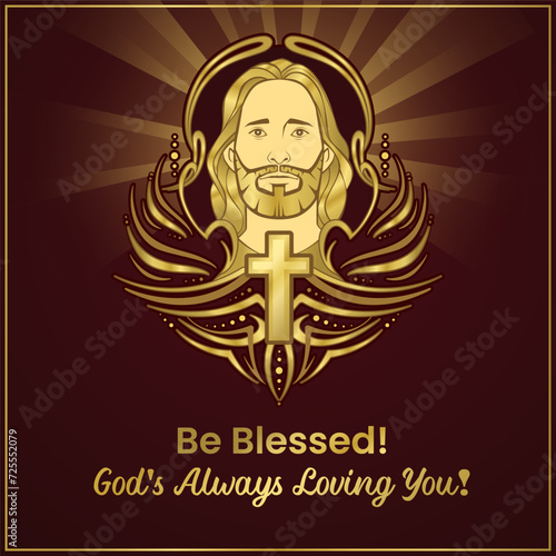 Jesus Christ in gold. Card  banner. vector illustration.