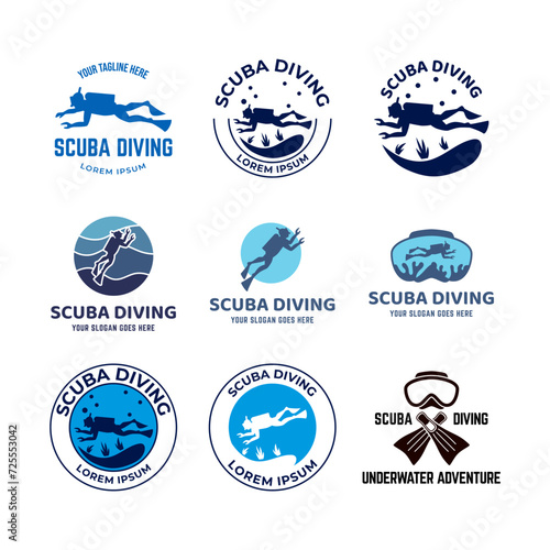 Set of Scuba diving club and diving school design.