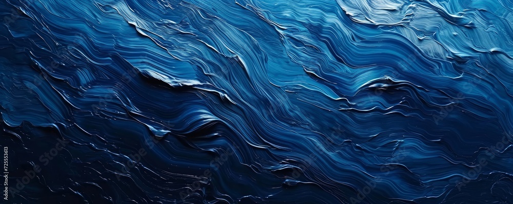 Closeup of abstract rough colorfuldark blue art painting texture background wallpaper, with oil or acrylic brushstroke waves, pallet knife paint on canvas, Generative AI - obrazy, fototapety, plakaty 