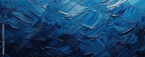 Closeup of abstract rough colorfuldark blue art painting texture background wallpaper, with oil or acrylic brushstroke waves, pallet knife paint on canvas, Generative AI