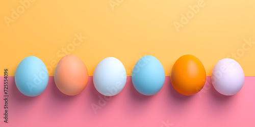 Happy Easter colorful pastel Easter eggs spring day banner background with copy space for text