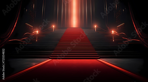 Luxurious and elegant red carpet staircase, holiday awards ceremony event photo