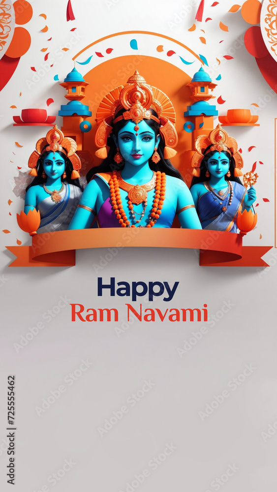 Fototapeta premium Ram Navami Template Background for Social Media, Space Text
