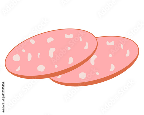 Slices of boiled sausage. Meat product. food. Vector illustration.