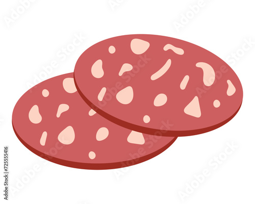 Slices of smoked sausage. Meat product. Food. Vector illustration.