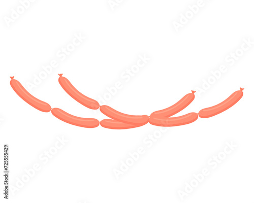 Smoked sausage. Bundle of sausages. Meat product. Vector illustration.