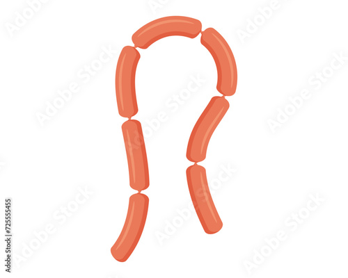 Smoked sausage. Bundle of sausages. Meat product. Vector illustration.