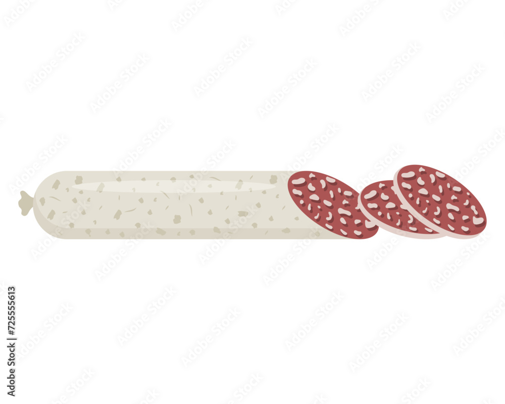 Smoked sausage cut into slices. Food. Meat product. Vector illustration. Smoked sausage cut into slices. Food. Meat product. Vector illustration.