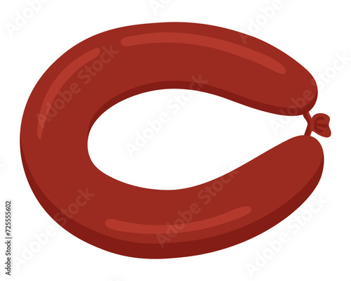 Smoked sausage ring. Food. Meat product. Vector illustration.