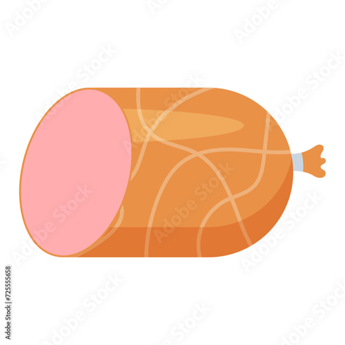 Boiled sausage. Half a sausage. Food, meat dish. Vector illustration.