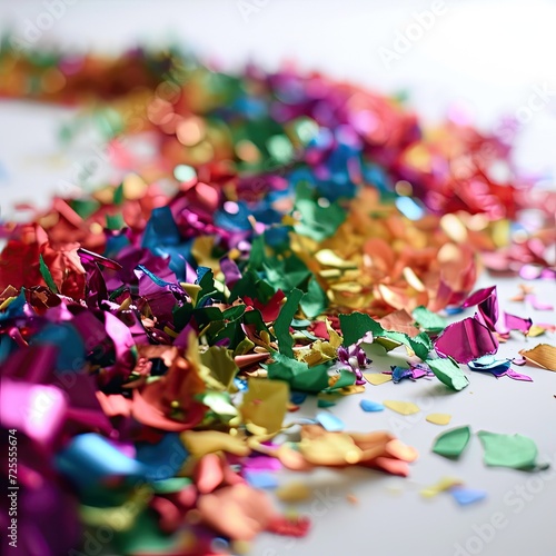 Colorful confetti on white background. Holiday or party background