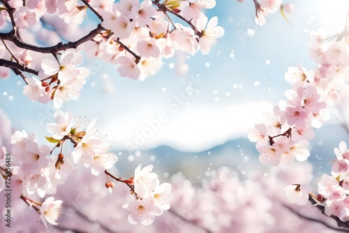 Watercolor Painting Cherry blossoms - Japanese cherry - Sakura floral in soft color over blurred nature background. Spring flower seasonal nature background with bokeh