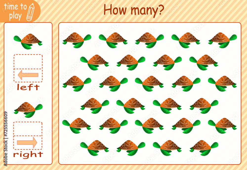 children's educational game, tasks. count how many elements will be placed on the right and how many on the left. fish