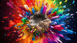Multicolor powder explosion on White background. Colored cloud. Colorful dust explode. Paint Holi, abstract powder splatted background. Colorful powder explosion on white background, ai generated