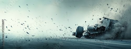 Destroyed Formula 1 sports car