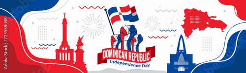 Vector Ilustration of Independence Day in Dominican Republic. Background with balloons, flags

