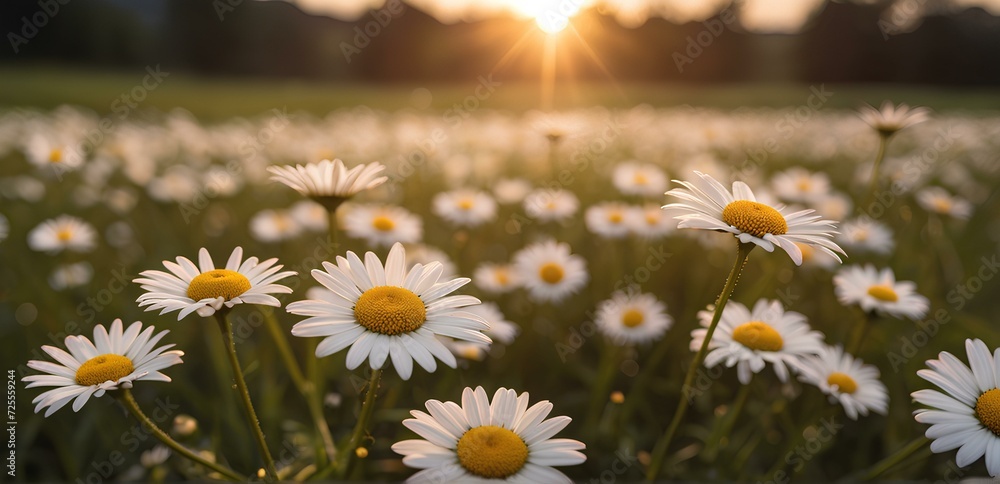 field of daisies during sunset 