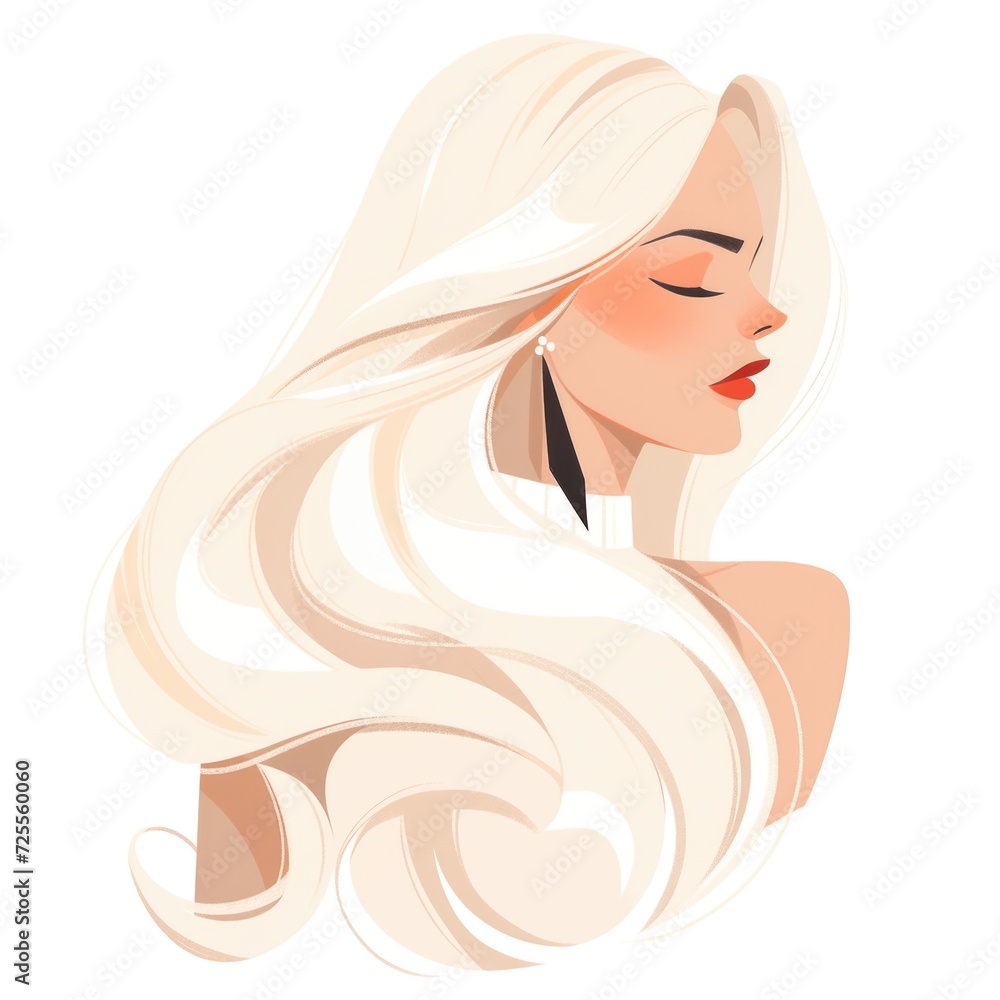 Glamour beautiful woman with long blond hair. Modern flat illustration on white background Glamour beautiful woman with long blond hair. Modern flat illustration on white background