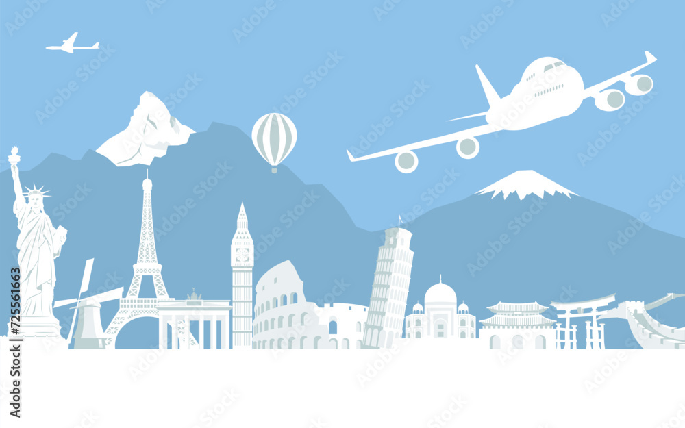 custom made wallpaper toronto digitalTravel the world background, Journey in vacation. travel and tourism landmark around the world. illustration vector.