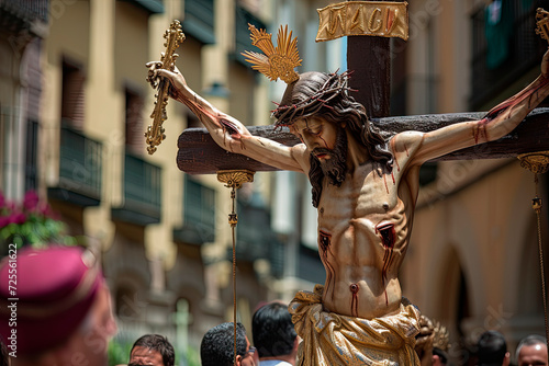 statue of crucified Jesus Christ in a holy week procession