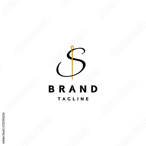 Letter S and Classic Needle Logo Design. Needle and Thread Shape the Letter S Logo Design.