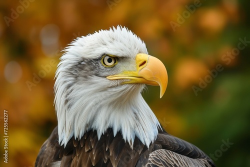 the face of a dashing and brave eagle with a yellow beak generative ai