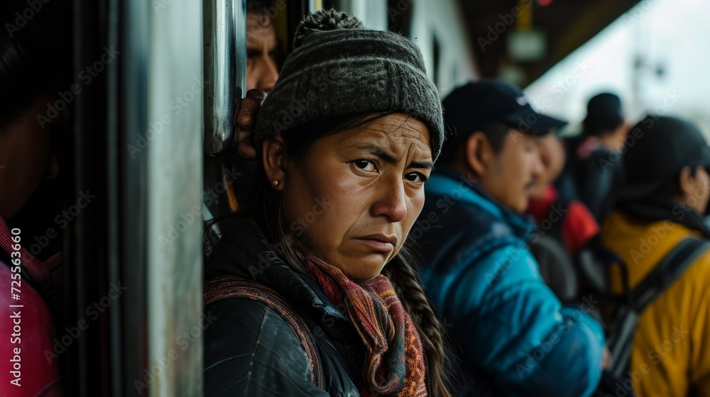 group of immigrants passengers in a public train station