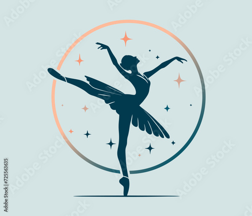 Ballerina in arabesque pose. The elegance and grace of ballet. Flat vector graphics
