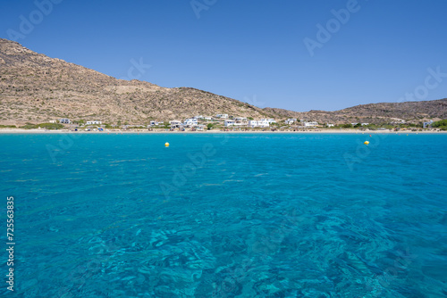 View of the most amazing turquoise beach of Tripiti  on a beautiful day on the island of Ios Greece