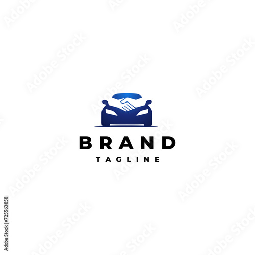 Simple Car Deal Logo Design. Handshake On Car Silhouette Logo Design.