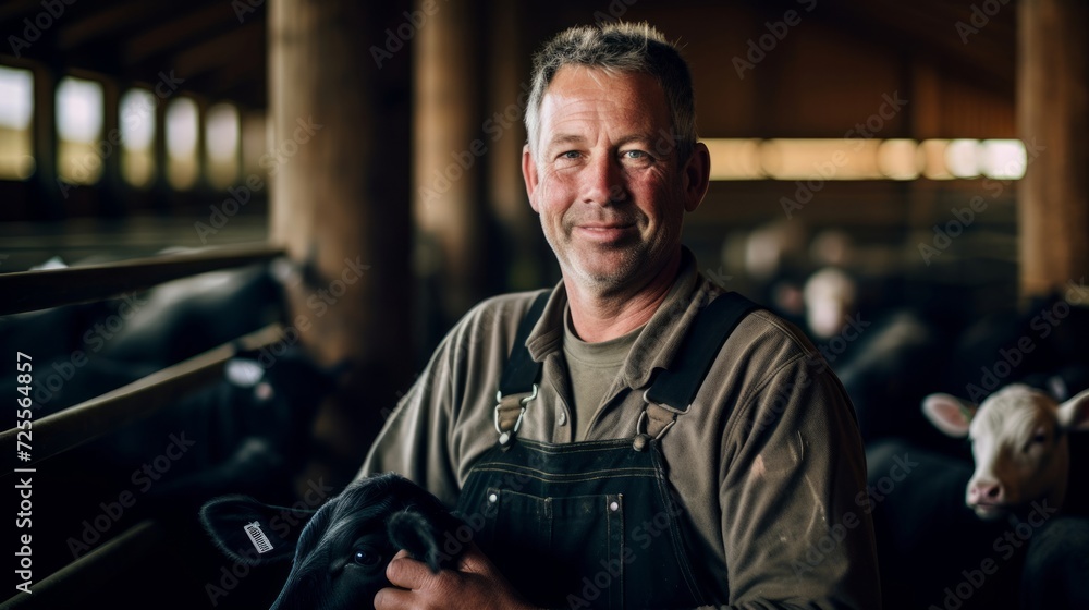 Compassionate animal husbandry expert in barn Compassionate animal husbandry expert in barn