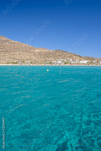 View of the most amazing turquoise beach of Tripiti, on a beautiful day on the island of Ios Greece