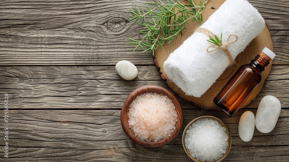 Spa Relaxation Essentials on Natural Wood Spa Relaxation Essentials on Natural Wood