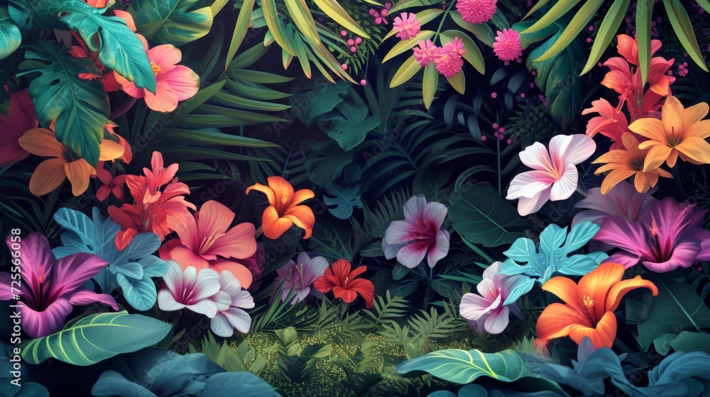 Hibiscus Delight in Verdant Tropical Garden. A lush composition of hibiscus flowers amidst tropical foliage. Hibiscus Delight in Verdant Tropical Garden. A lush composition of hibiscus flowers amidst tropical foliage.