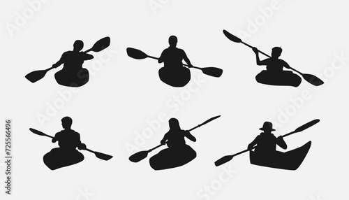 set of kayaking silhouette front view. isolated on white background. water sports, transport, adventure, etc. vector illustration.