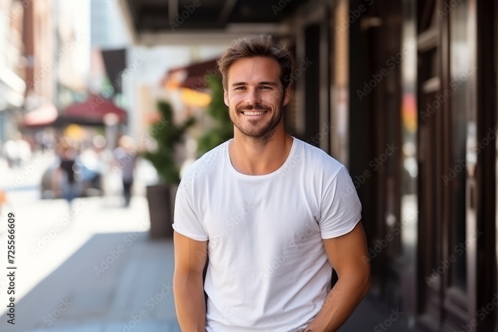Portrait of a handsome young man standing in the street and smiling Portrait of a handsome young man standing in the street and smiling