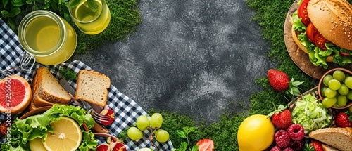 Summer Picnic Spread on Checkered Blanket