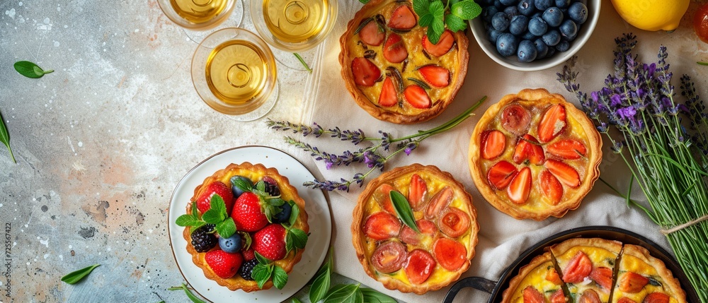 Fototapeta premium Spring Brunch for Mother's Day on Pastel Linen