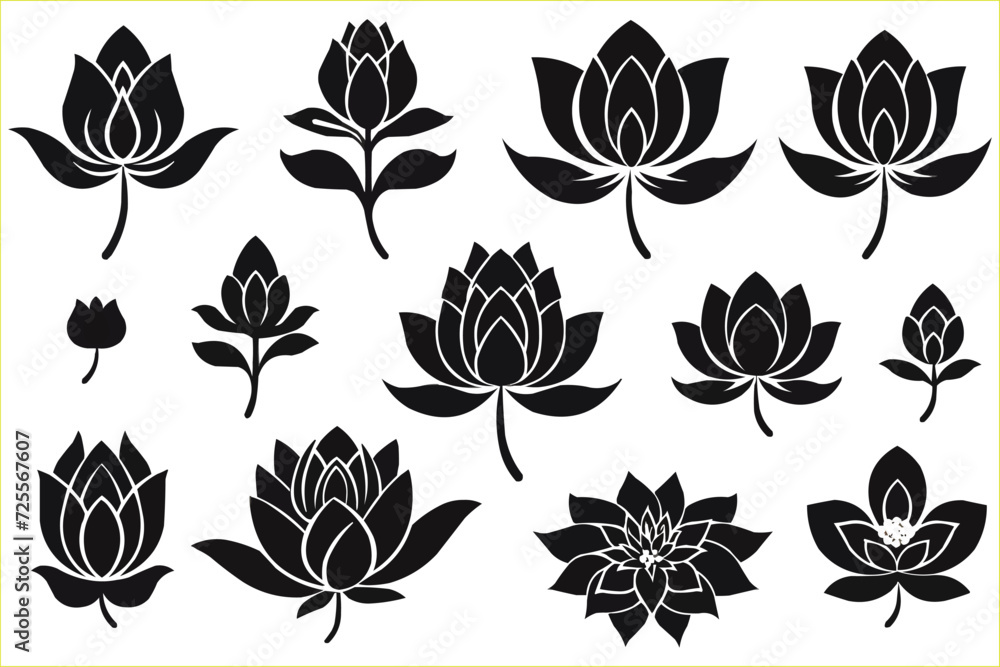 Lotus flower silhouettes icon set Lotus flower silhouettes icon set