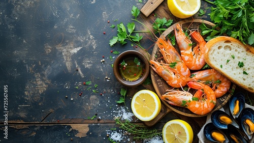 Lavish Mediterranean Seafood on Rustic Wood photo